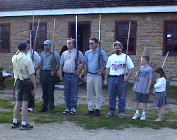 members lined up at the August 2002 drill and meeting